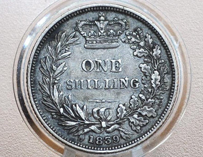 1839 Great Britain Silver 1 Shilling UK One Shilling 1839 - Very Fine Grade - Queen Victoria - Great Details - Old Silver Shilling