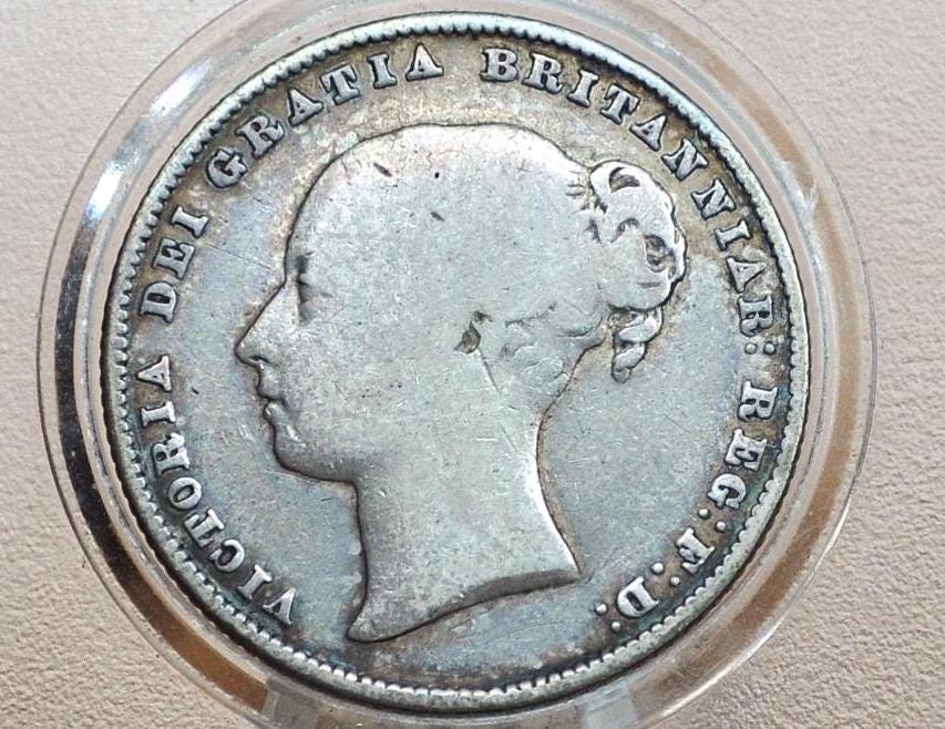 1858 Great Britain Silver 1 Shilling UK One Shilling 1858- Fine Grade - Queen Victoria - 1 Shilling 1858 Sterling Shilling UK