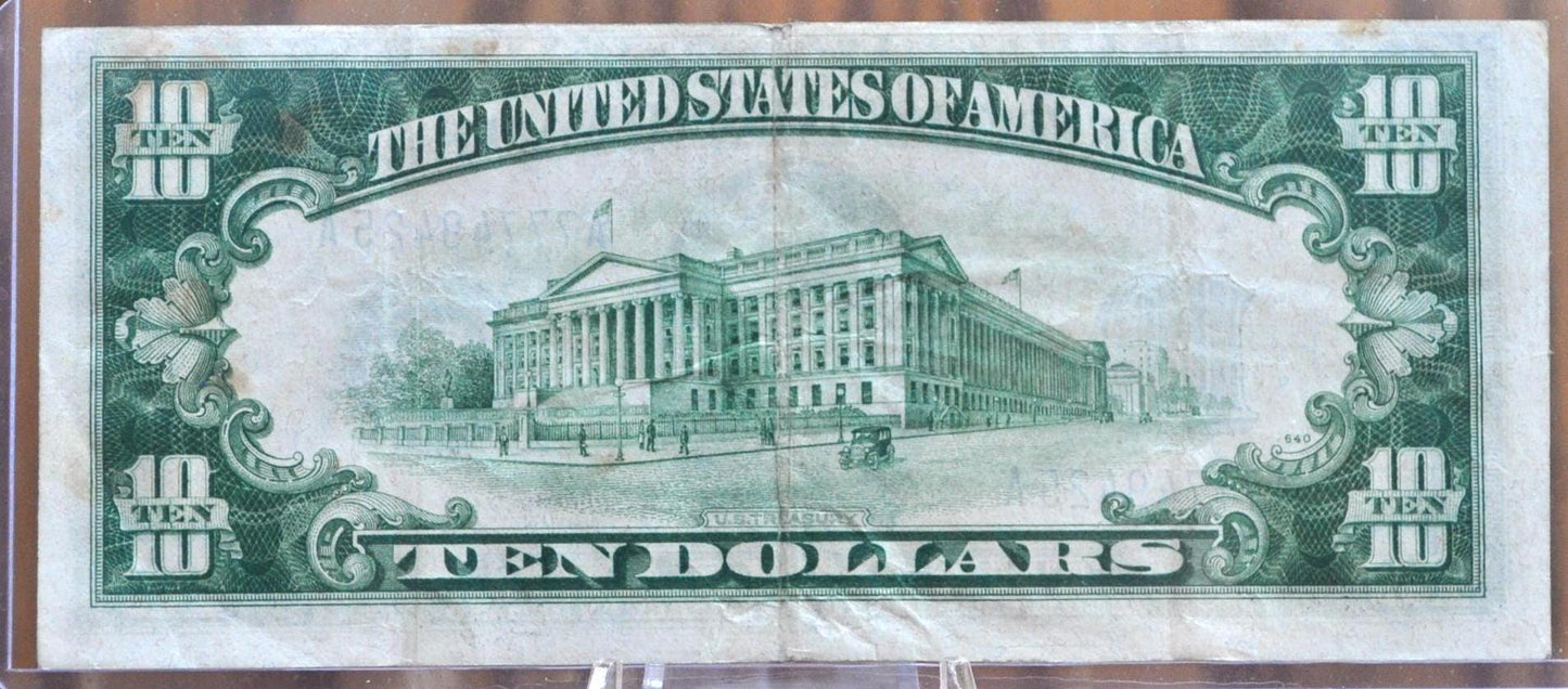 1934 10 Dollar Silver Certificate - F/VF (Fine-Very Fine) Grade / Condition - Blue Seal 1934 Ten Dollar Silver Cert - Fr#1701, Fr1701