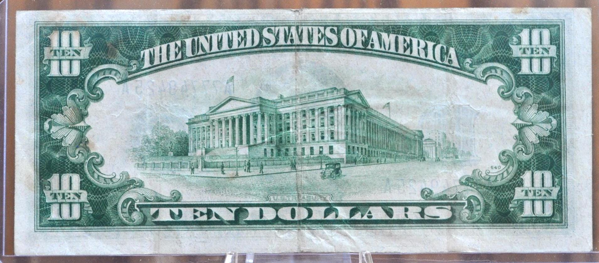 1934 10 Dollar Silver Certificate - F/VF (Fine-Very Fine) Grade / Condition - Blue Seal 1934 Ten Dollar Silver Cert - Fr#1701, Fr1701