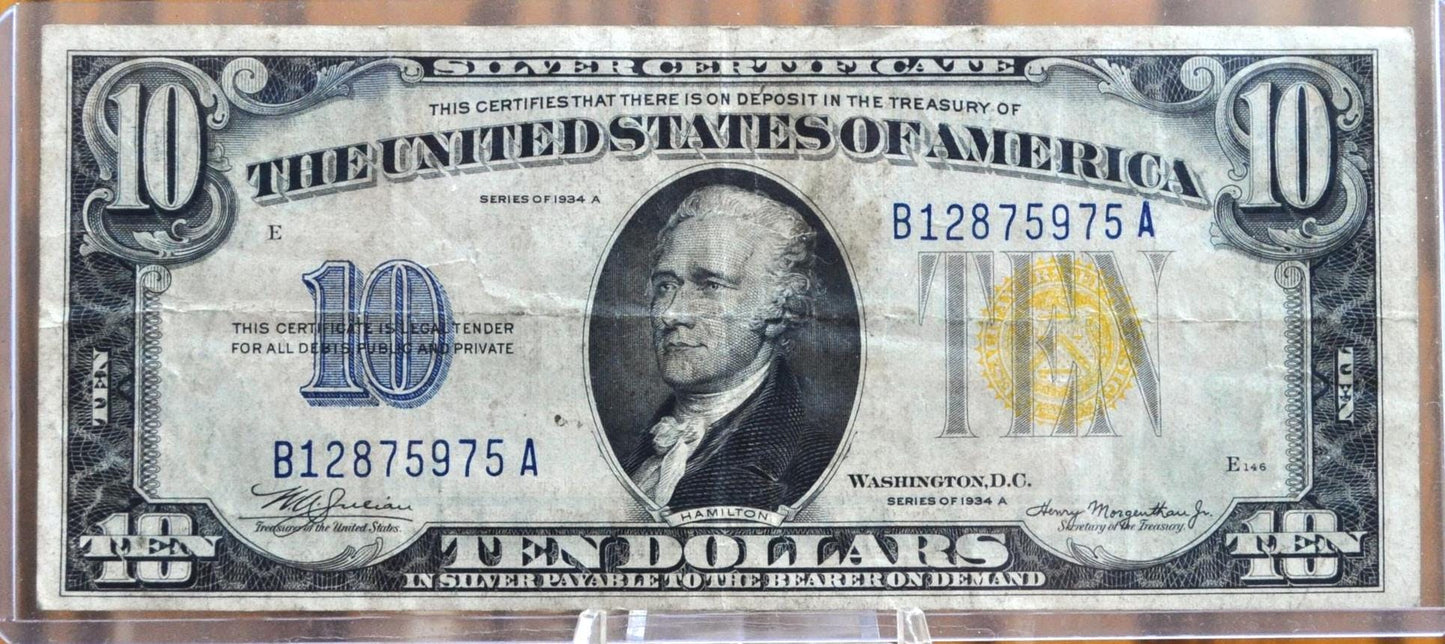 1934-A 10 Dollar North Africa Silver Certificate Yellow Seal - Choose by Grade - 1934 North Africa Ten Dollar Silver Cert 1934 Fr#2309