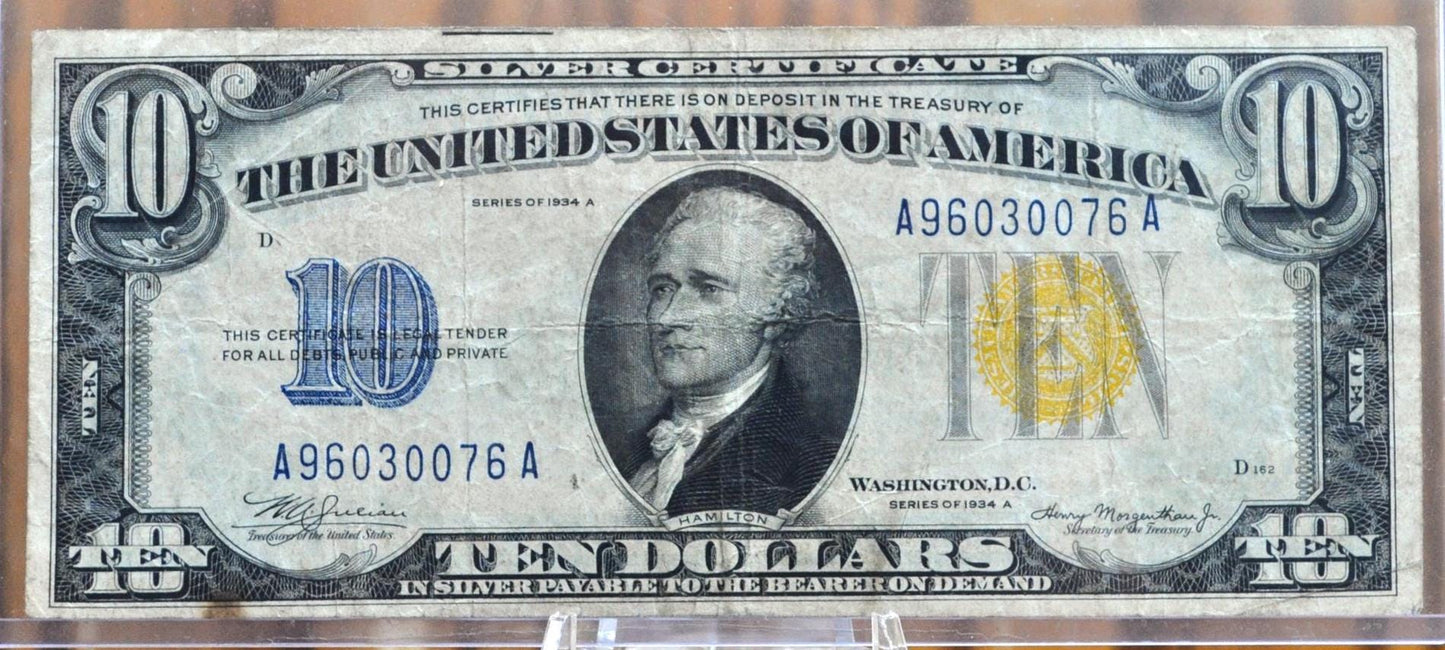 1934-A 10 Dollar North Africa Silver Certificate Yellow Seal - Choose by Grade - 1934 North Africa Ten Dollar Silver Cert 1934 Fr#2309