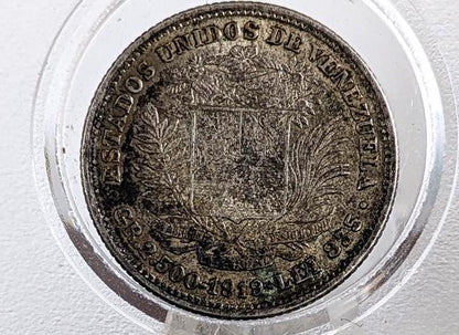 1919 Rare Venezuela 1/2 Bolivar Silver Coin - AU Condition - Philadelphia Mint -