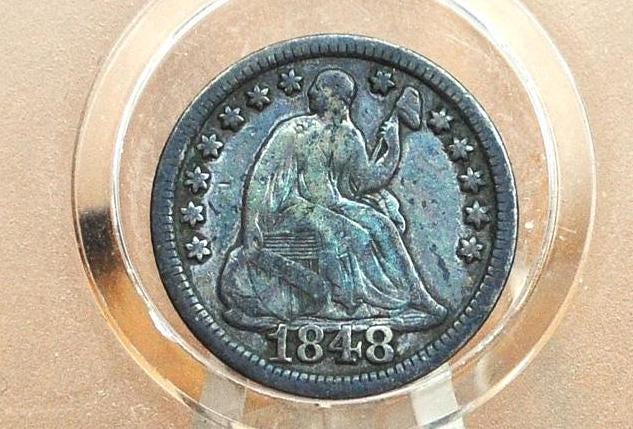 1848 Half Dime, Large Date - VF (Very Fine) - 1848 Seated Liberty Half Dime - Early American Coin - 1848 Half Dime Liberty Seated Large Date
