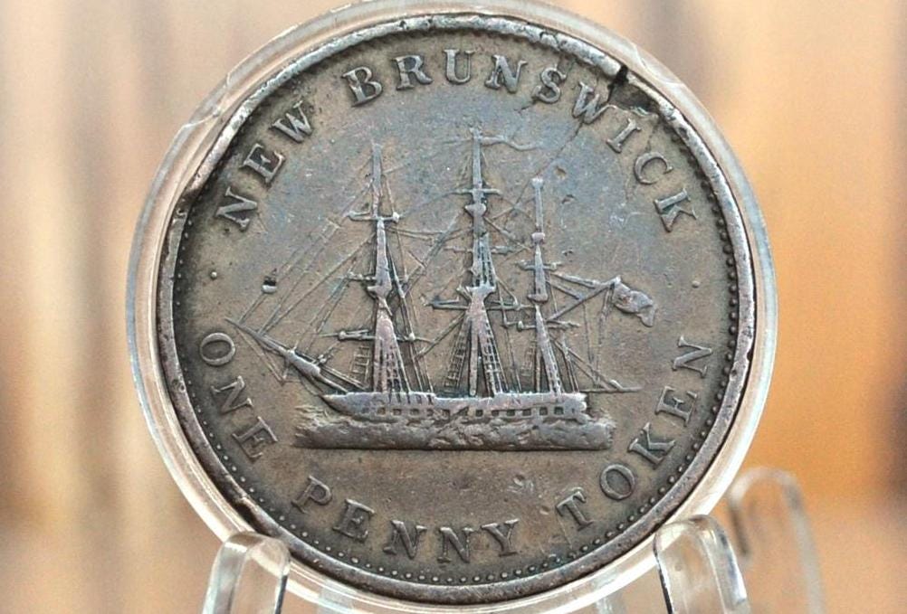 1843 New Brunswick One Penny Token - Great Detail, Scratched - Queen Victoria, Young Head New Brunswick 1 Penny 1843 Large Cent 1843 Cent NB