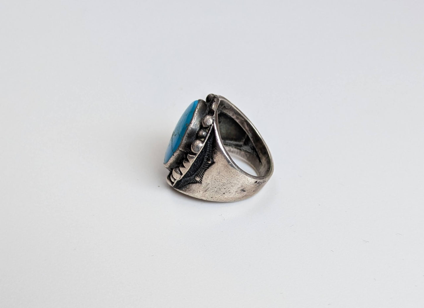 Timeworn 925 Sterling Silver Blue Turquoise Ring - Sterling Silver Turquoise Ring - Cracked Blue Turquoise Ring