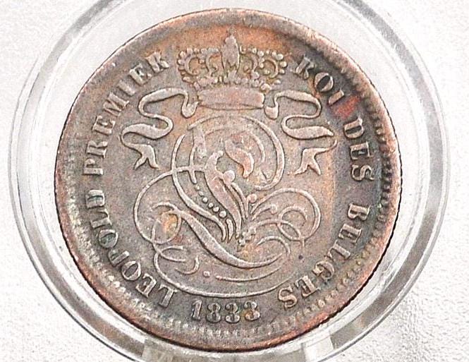1833 Belgian 2 Centimes - F/VF, Great Detail - Leopold I - 1833 Belgium 2 Cents, Incredible Coin for a collection, Rare Year