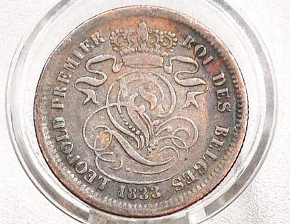 1833 Belgian 2 Centimes - F/VF, Great Detail - Leopold I - 1833 Belgium 2 Cents, Incredible Coin for a collection, Rare Year