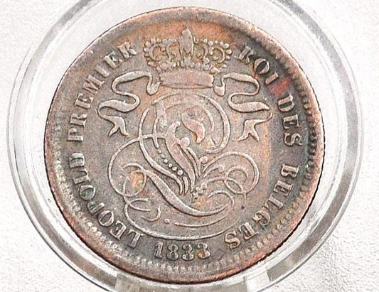 1833 Belgian 2 Centimes - F/VF, Great Detail - Leopold I - 1833 Belgium 2 Cents, Incredible Coin for a collection, Rare Year