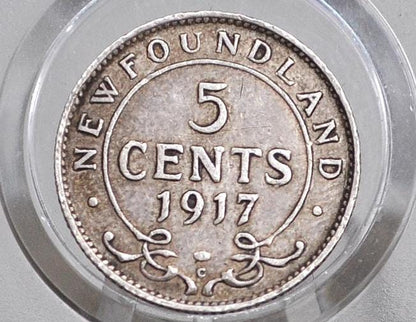 1917 Newfoundland 5 Cent, Sterling, Rare, Only 300,000 minted, VF Grade/Condition, Silver 5 Cents Newfoundland 1917 Five Cent Coin