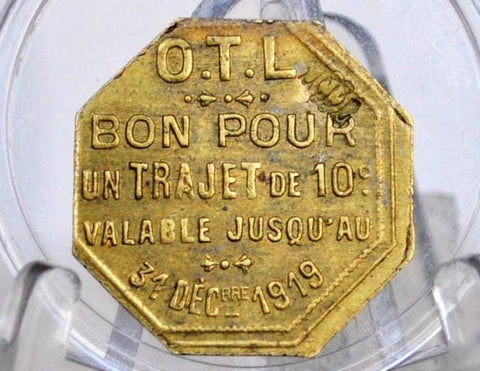 1919 Lyon, France OTL Tramway 10 Centimes Transit Tokens - Vintage French Transit Token -