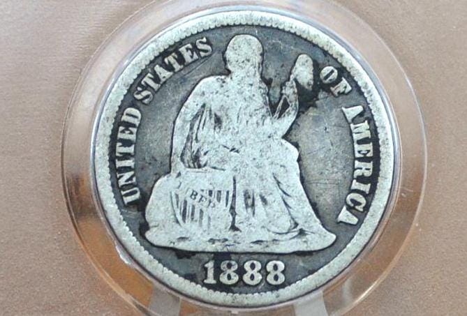1888-S Seated Liberty Dime - VG - Better Date - 1888 S Silver Dime / 1888 Liberty Seated Dime US 1 Dime From 1800s