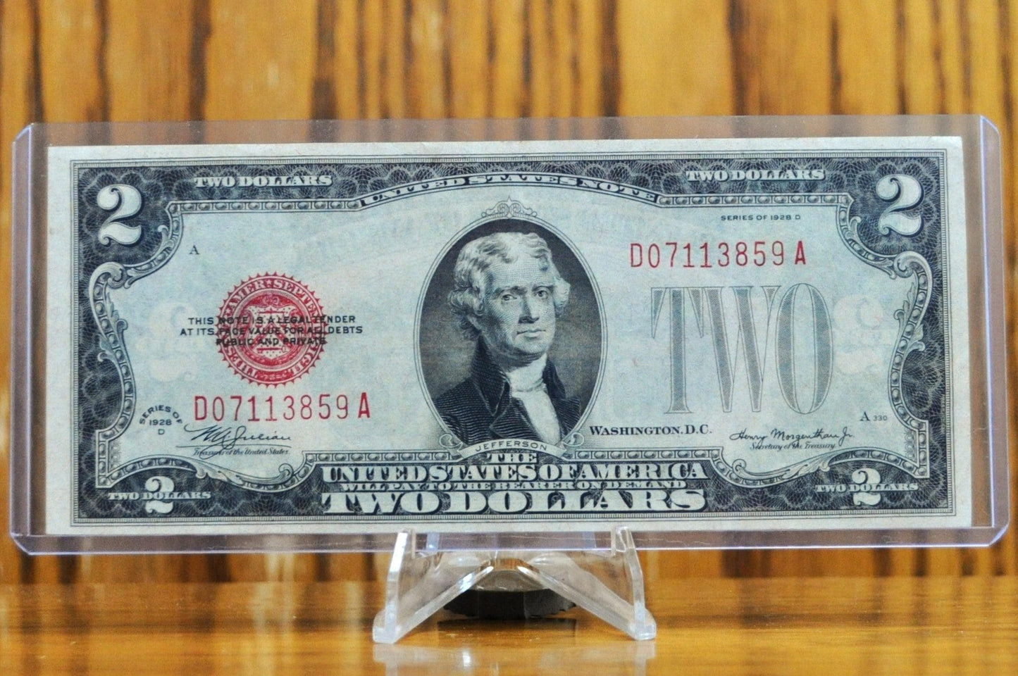 1928-D 2 Dollar United States Note - Red Seal Note - Non-Mule - Almost Uncirculated (AU) - 1928D Two Dollar Legal Tender US Note - Fr. 1505