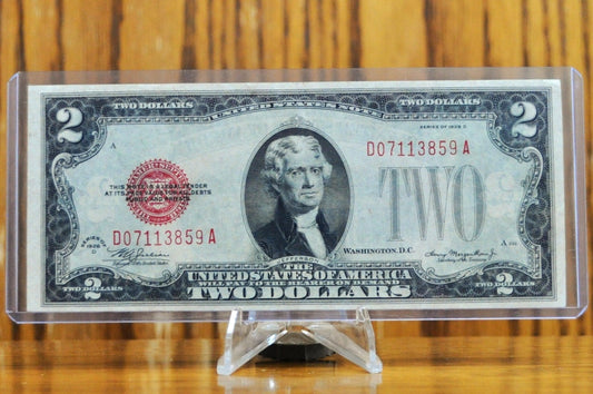 1928-D 2 Dollar United States Note - Red Seal Note - Non-Mule - Almost Uncirculated (AU) - 1928D Two Dollar Legal Tender US Note - Fr. 1505