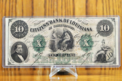 1860 Citizens Bank at Shreveport 10 Dollar Note - Louisiana Obsolete Currency - Issued 1860 Louisiana Ten Dollar Shreveport Banknote