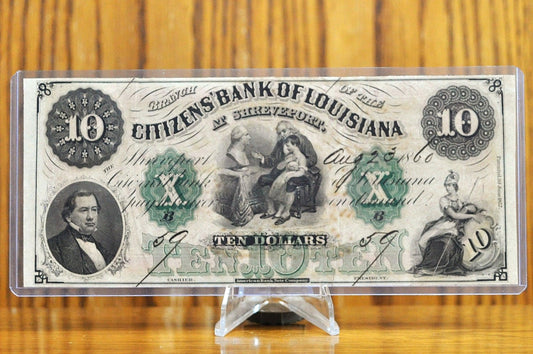 1860 Citizens Bank at Shreveport 10 Dollar Note - Louisiana Obsolete Currency - Issued 1860 Louisiana Ten Dollar Shreveport Banknote