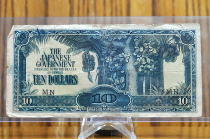 1942 Japan Malaya 10 Dollars Note - WWII Occupied Malaysia - Straight Letters Font - 1942 Japanese Government Ten Dollar Note - P#7b