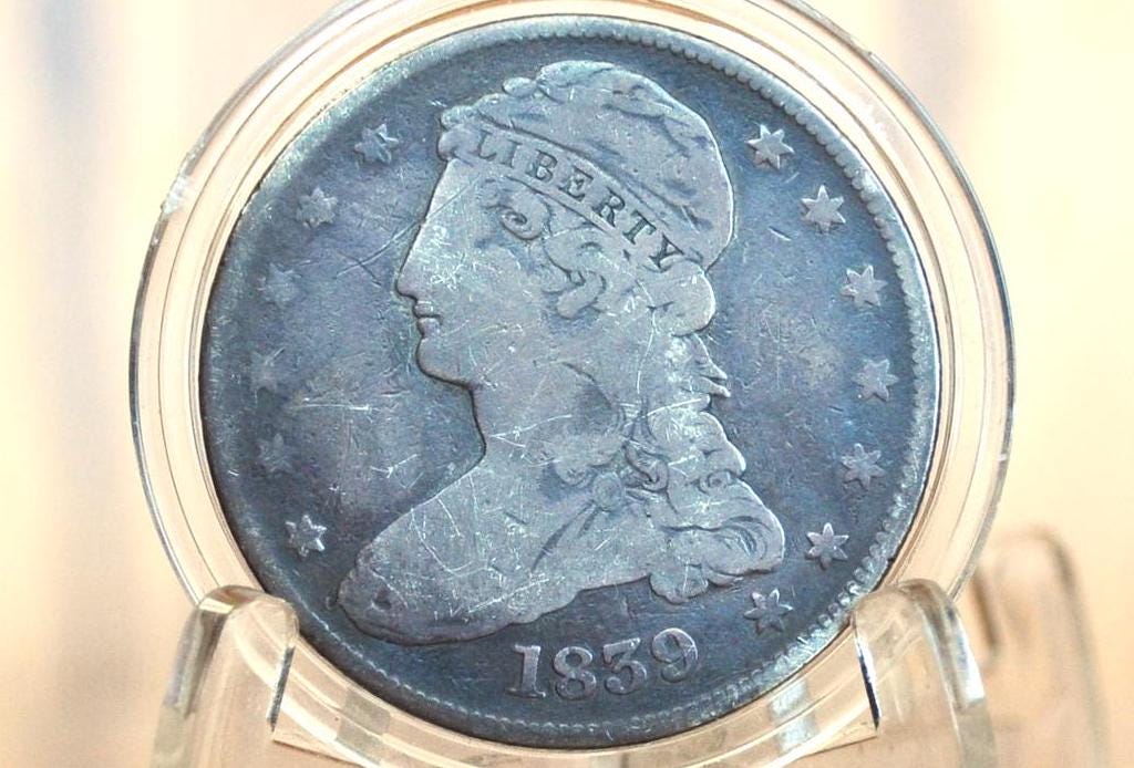 1839 Capped Bust Half Dollar - VG (Cleaned); Great Detail - 1839 Half Dollar US Half Dollar 1839 Early American Coin