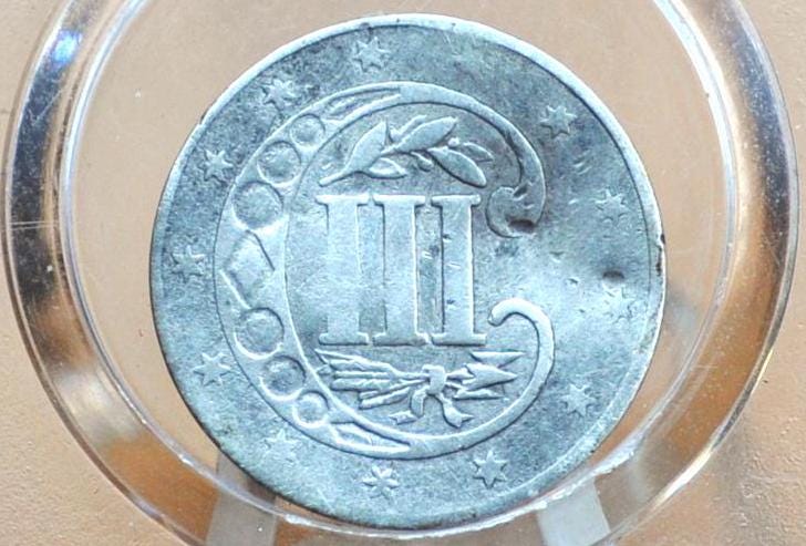 1856 Three Cent Silver US Coin - VG+ Detail, Holed - 1856 3 Cent Trimes Silver 3 Cent Piece - Great & Affordable Collection Piece