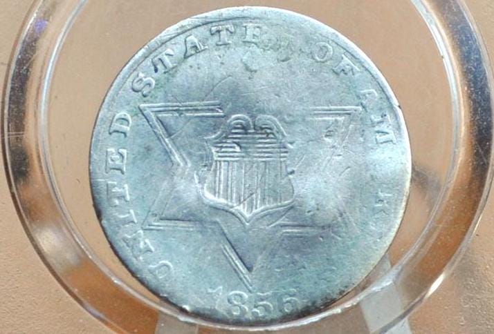 1856 Three Cent Silver US Coin - VG+ Detail, Holed - 1856 3 Cent Trimes Silver 3 Cent Piece - Great & Affordable Collection Piece