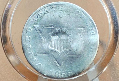 1856 Three Cent Silver US Coin - VG+ Detail, Holed - 1856 3 Cent Trimes Silver 3 Cent Piece - Great & Affordable Collection Piece