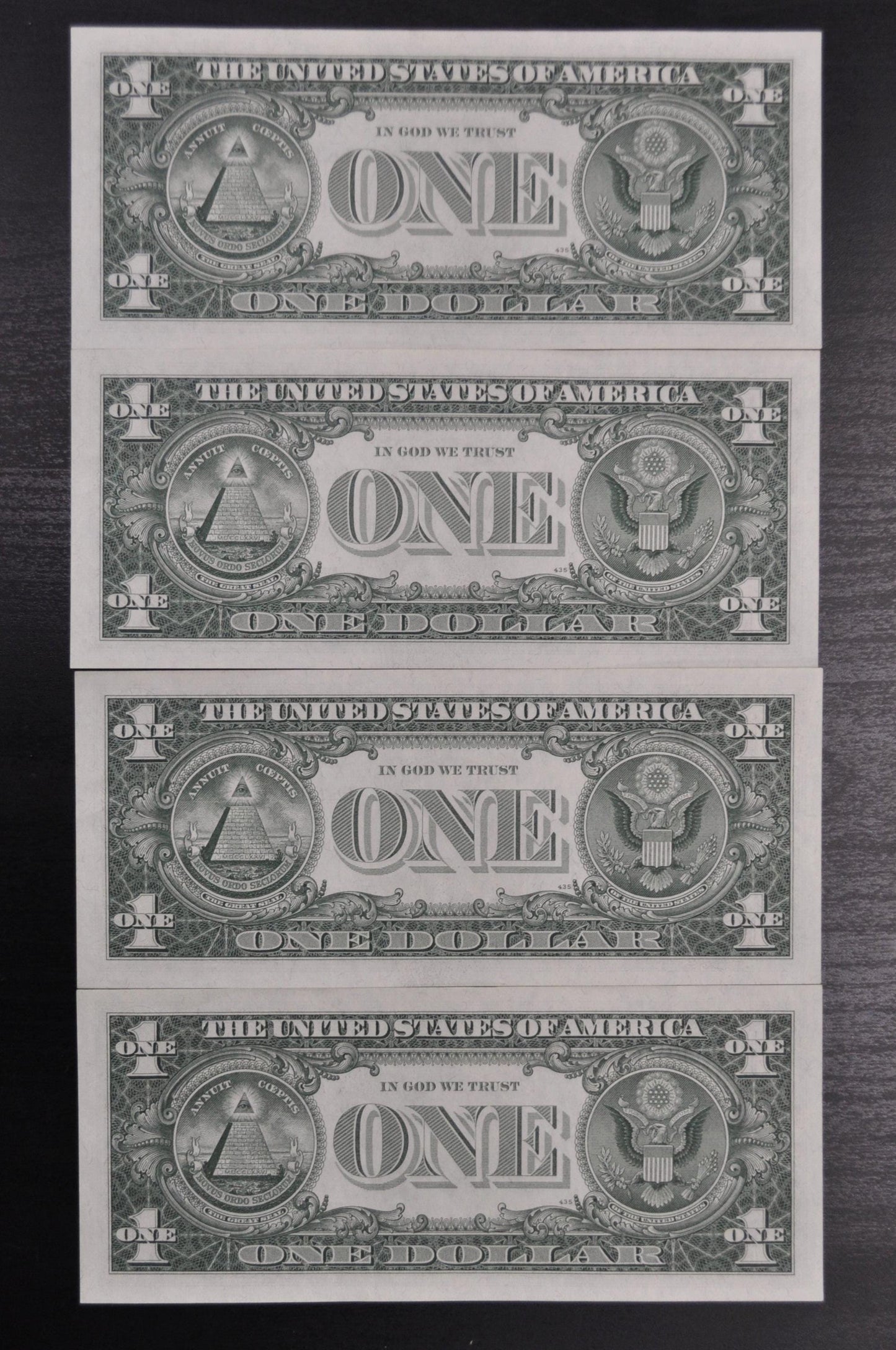 1957 B Silver Certificate 1 Dollar Notes Set - AU (About Uncirculated) - Set of 4 Consecutive Serial Notes - 1957B One Dollar Set - Fr#1621