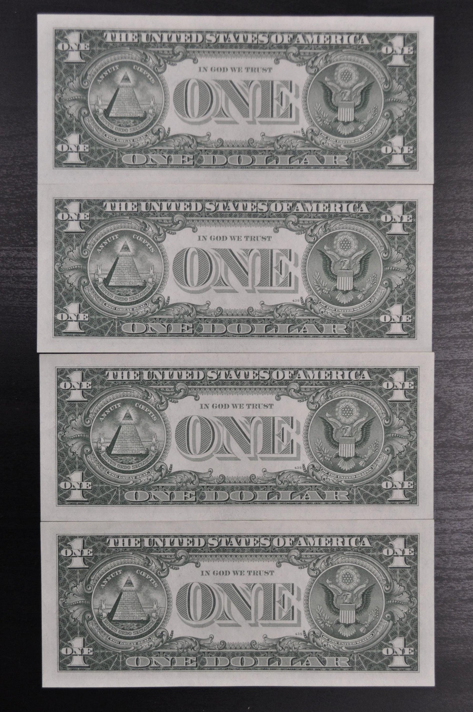 1957 B Silver Certificate 1 Dollar Notes Set - AU (About Uncirculated) - Set of 4 Consecutive Serial Notes - 1957B One Dollar Set - Fr#1621
