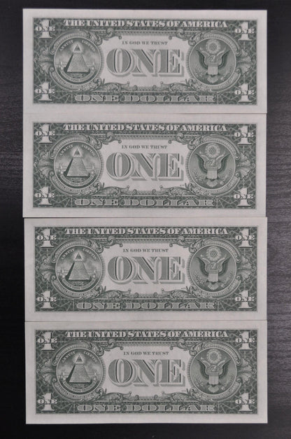 1957 B Silver Certificate 1 Dollar Notes Set - AU (About Uncirculated) - Set of 4 Consecutive Serial Notes - 1957B One Dollar Set - Fr#1621