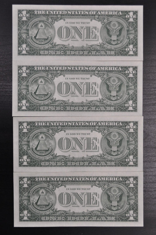 1957 B Silver Certificate 1 Dollar Notes Set - AU (About Uncirculated) - Set of 4 Consecutive Serial Notes - 1957B One Dollar Set - Fr#1621