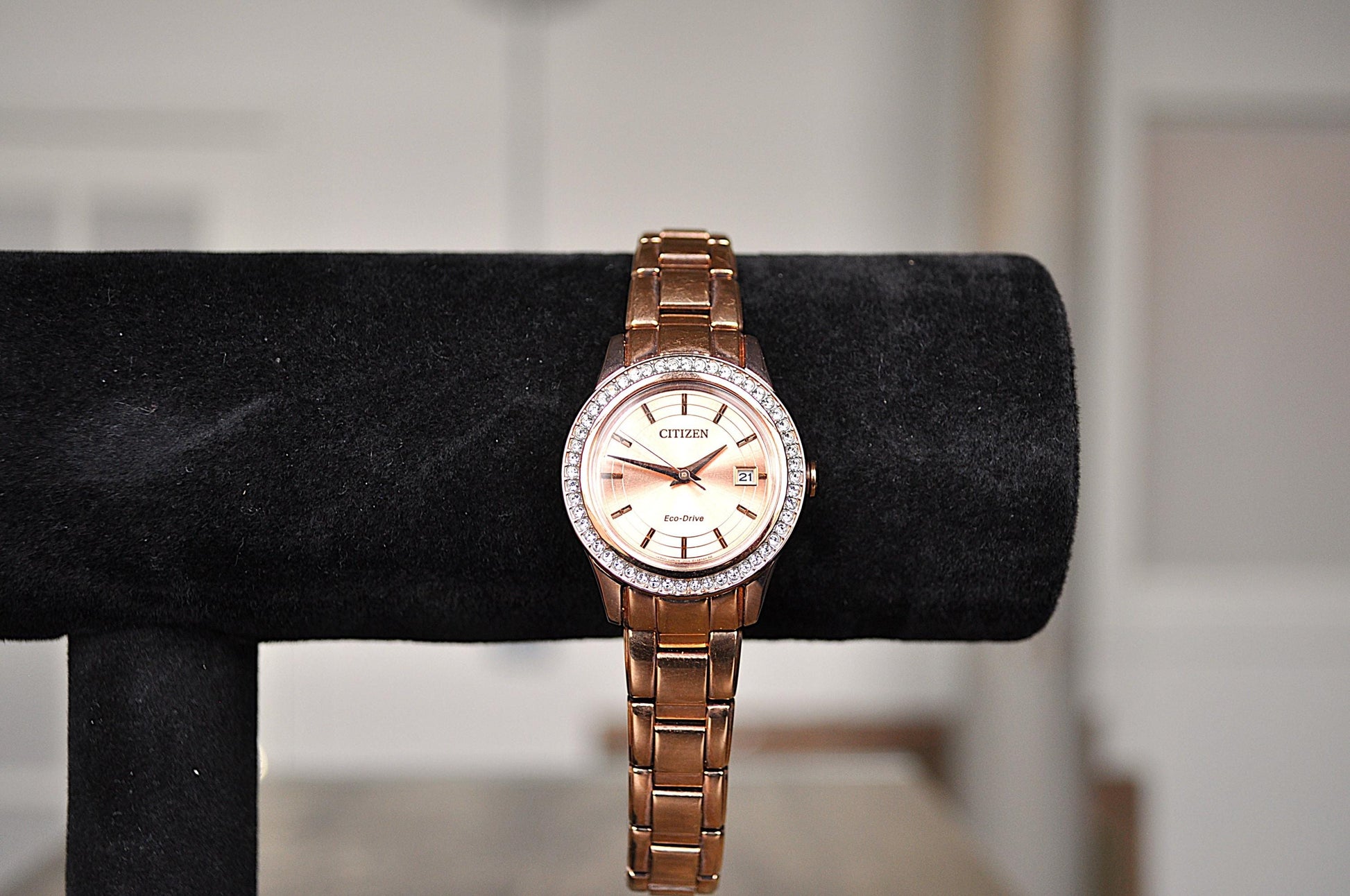 Savory Citizen Women's Silhouette Crystal Eco-Dive Rose Gold Tone Watch - Citizen Eco-Drive Watch - Citizen FE1123-51Q - Working!