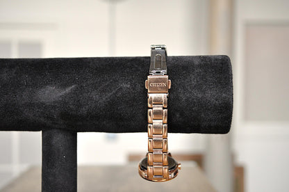 Savory Citizen Women's Silhouette Crystal Eco-Dive Rose Gold Tone Watch - Citizen Eco-Drive Watch - Citizen FE1123-51Q - Working!