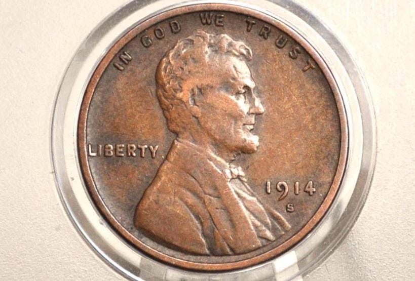 1914 P,S Wheat Penny - Choose by Mint & Grade - Wheat Ear Cent - World War I Era Coin - Lincoln Cent
