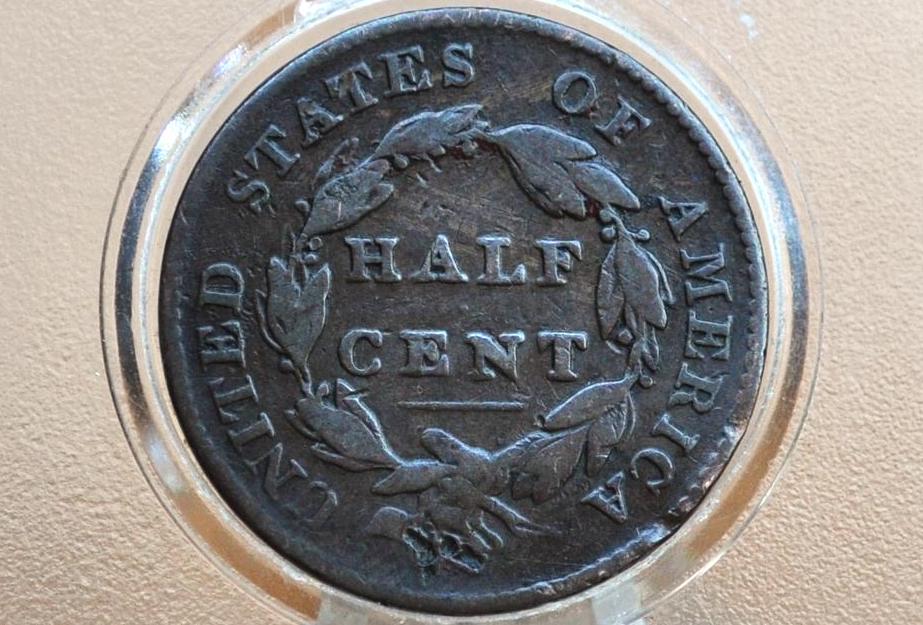 1825 Half Cent - VG (Very Good) Condition / Grade - Classic Head Half Cent - 1825 Classic Head Cent - 1825 Half Penny, Very Low Mintage Date