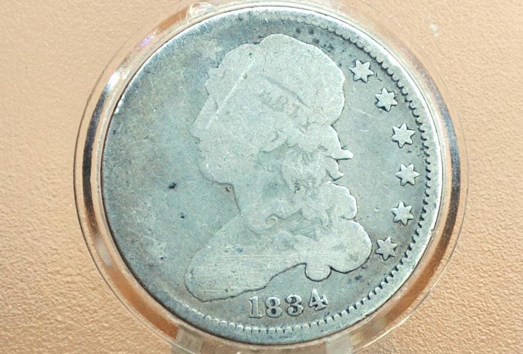 1834 Capped Bust Quarter- Good; Great Reverse Detail - 1834 US Quarter 1834 - Early American Coin; Rare Coin Type, Few ever Made
