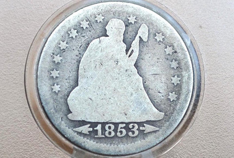 1853 Seated Liberty Quarter, Good, 1853 Silver Quarter 1853 Liberty Seated Quarter; Historic Coin Type, Great Collection Addition