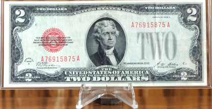 1928A Legal Tender 2 Dollar Note - Almost Uncirculated (AU) - Woods/Mellon Signed - 1928-A Two Dollar Red Seal Note - Fr#1502
