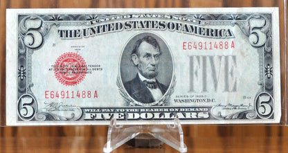 1928-C Us 5 Dollar Legal Tender Note - Red Seal - Mule Note - Extremely Fine (Xf) Grade - 1928C Five Dollar Legal Tender Us Note - Fr.1528M