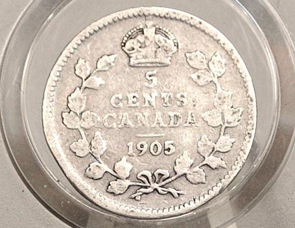 1905 Canadian Silver 5 Cent Coin - VF (Very Fine) Condition - King George - Canada 5 Cent Sterling Silver 1905 Canada - Lower Mintage