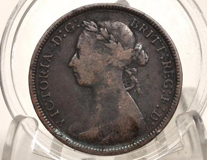 1884 Great Britain Half Penny - VF Condition - UK Large Penny 1884 - Queen Victoria 1 Penny - Copper - UK penny Young Head 1884