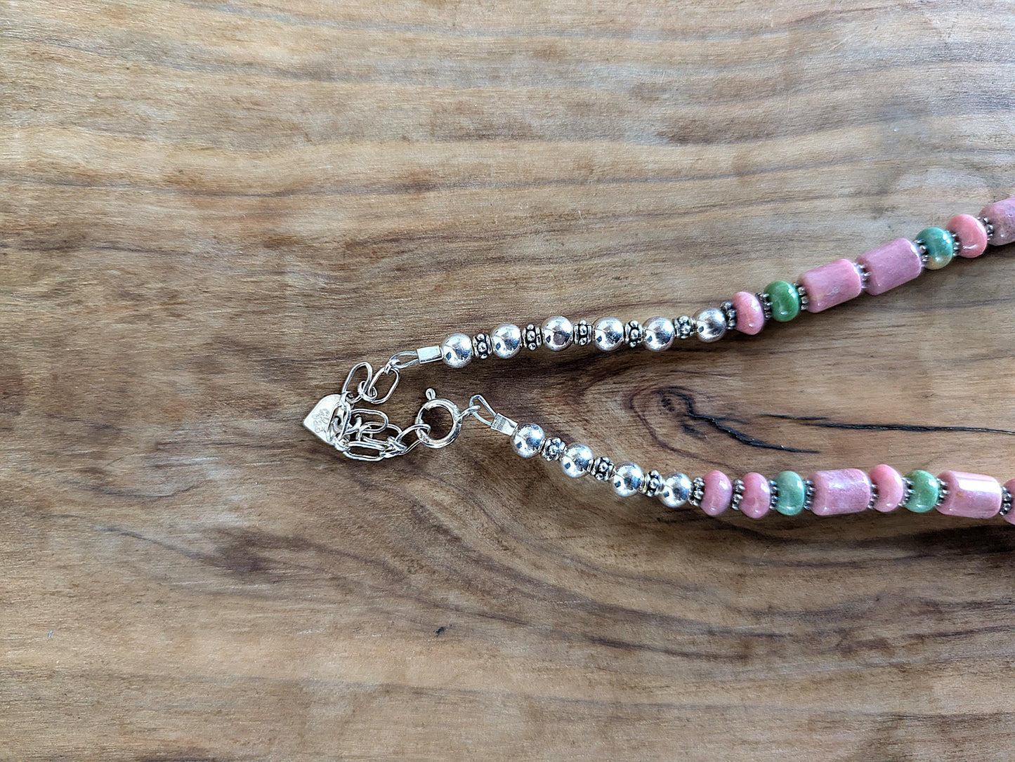 Vintage Carolyn Pollack Sterling Silver Southwestern Rhodonite and Turquoise Beaded Necklace - 17-19 Inches Adjustable