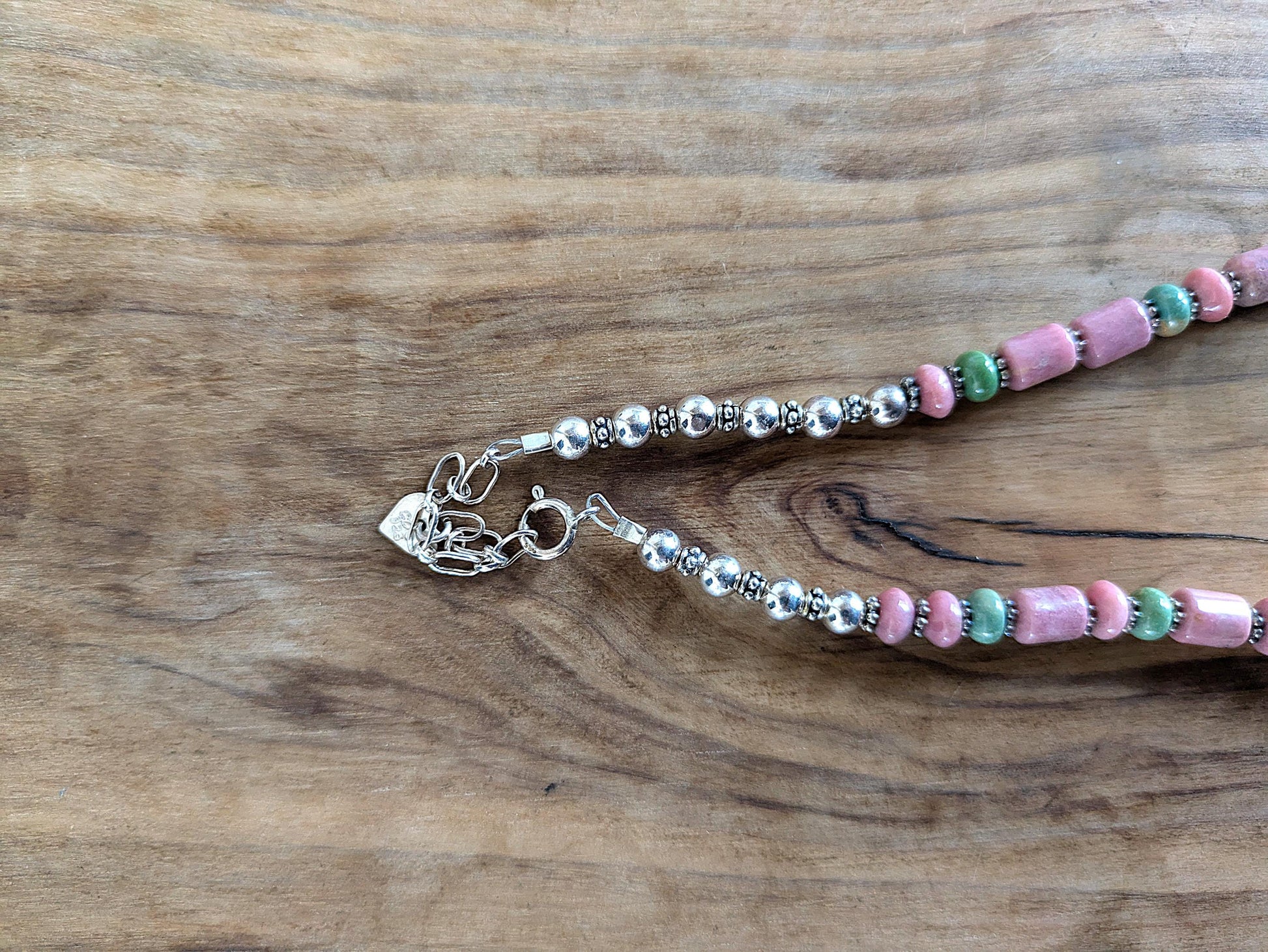 Vintage Carolyn Pollack Sterling Silver Southwestern Rhodonite and Turquoise Beaded Necklace - 17-19 Inches Adjustable