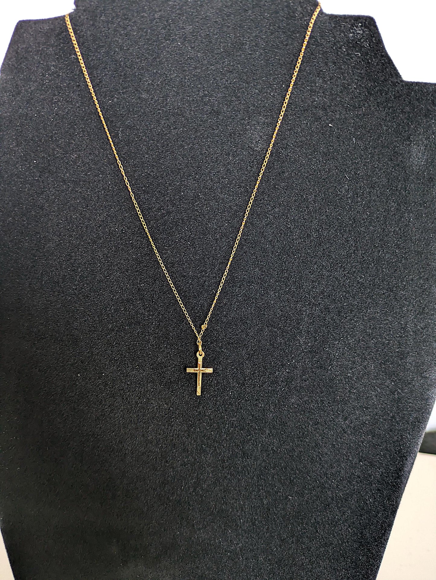 Youthful 10K Gold 1st Communion/Baptism Cross Necklace - 12.5 Inches - Babies First Baptism/Communion 10K Gold Cross Necklace
