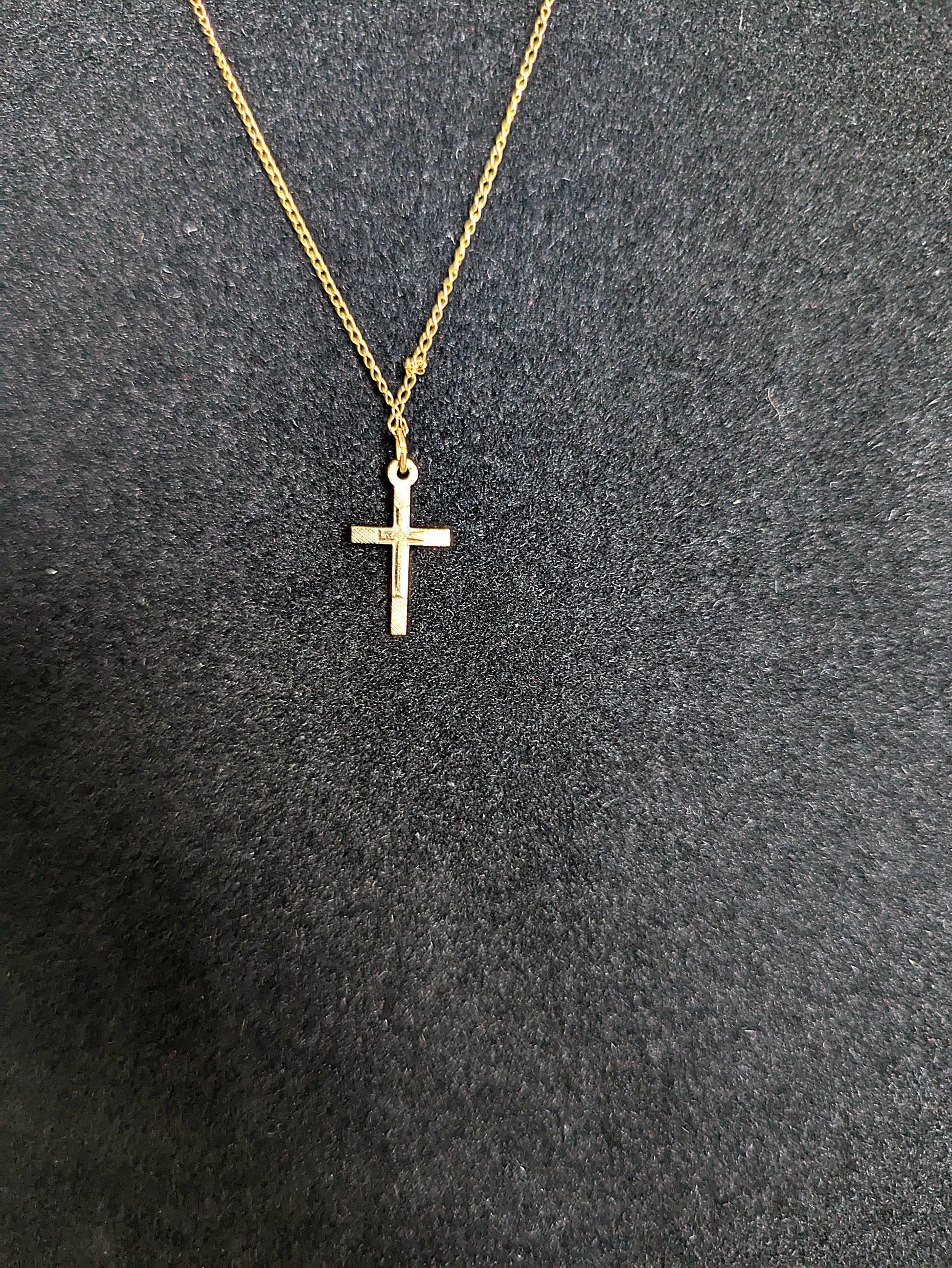 Youthful 10K Gold 1st Communion/Baptism Cross Necklace - 12.5 Inches - Babies First Baptism/Communion 10K Gold Cross Necklace