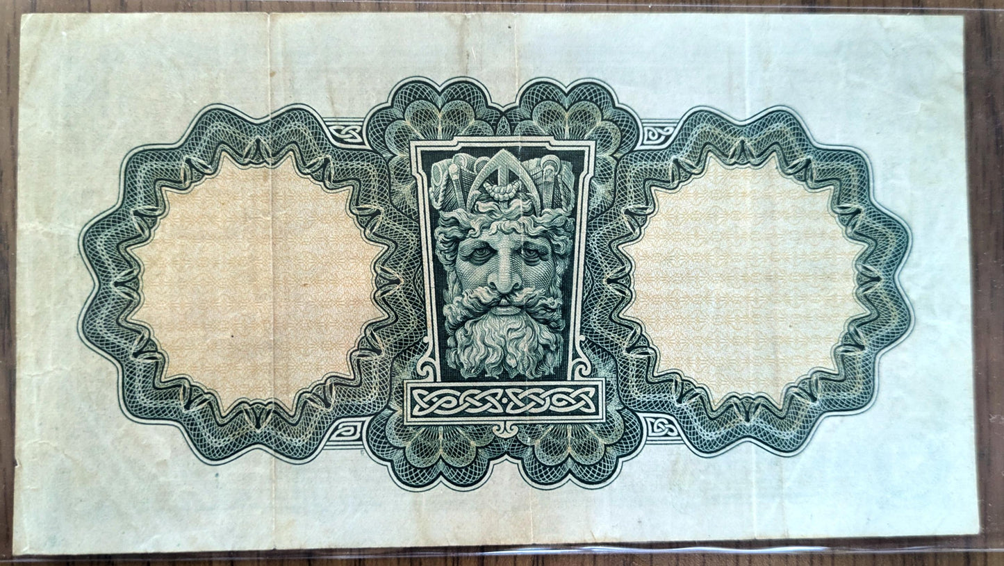 RARE 1943 Central Bank of Ireland 1 Pound Note - WWII War Code "G" - Lady Lavery Type - 1943 Irish War Code G One Pound Punt Note - P#2