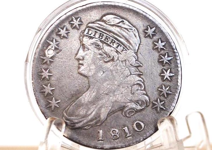 1810 Capped Bust Half Dollar, XF Detail, Scratches, Plugged 1810 Half Dollar US Half Dollar 1810, Rare Early Half, Low Mintage, Great Detail
