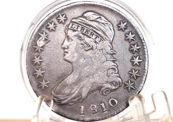 1810 Capped Bust Half Dollar, XF Detail, Scratches, Plugged 1810 Half Dollar US Half Dollar 1810, Rare Early Half, Low Mintage, Great Detail