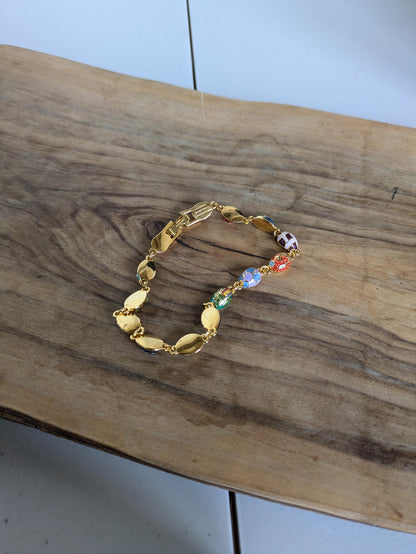 Vintage Joan Rivers Gold Toned Faberge Egg Bracelet - 8 Inches - Enamel Faberge Egg Bracelet - Faberge Ladybug Bracelet