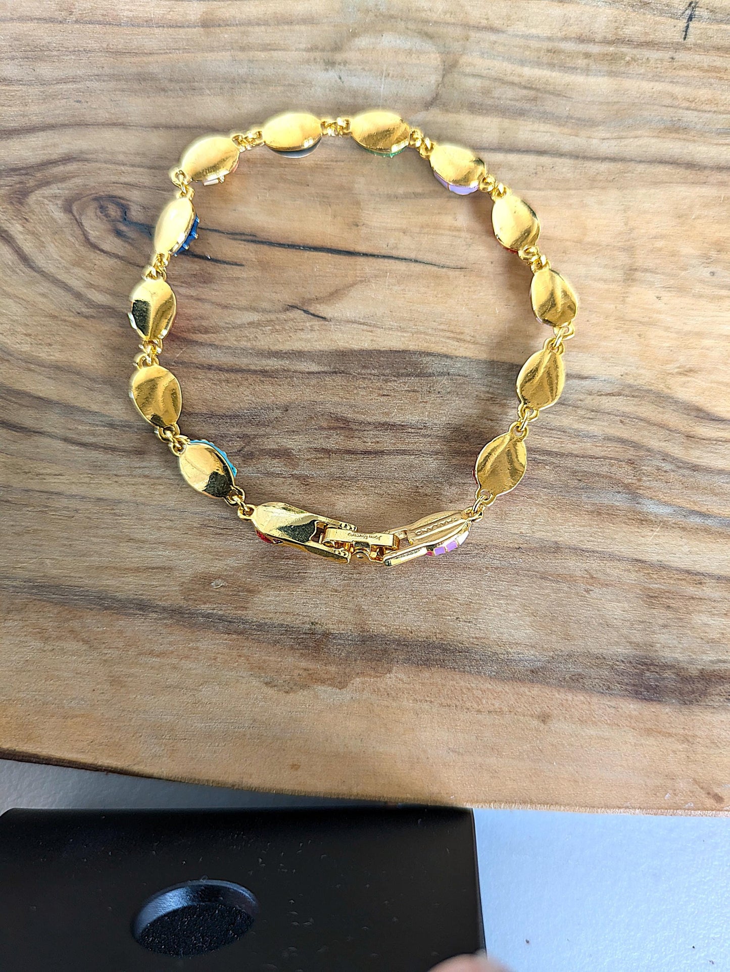 Vintage Joan Rivers Gold Toned Faberge Egg Bracelet - 8 Inches - Enamel Faberge Egg Bracelet - Faberge Ladybug Bracelet