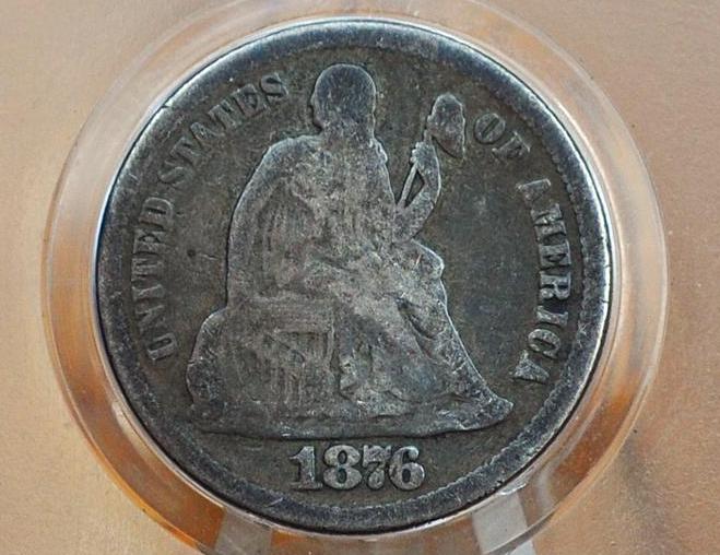 1876 Seated Liberty Dime - AG/G (About Good to Good) - 1876 Silver Dime / 1876 Liberty Seated Dime