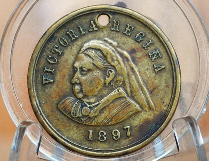 1897 Queen Victoria Jubilee Holed Medal - Great Condition - Historical Medal - Brass -